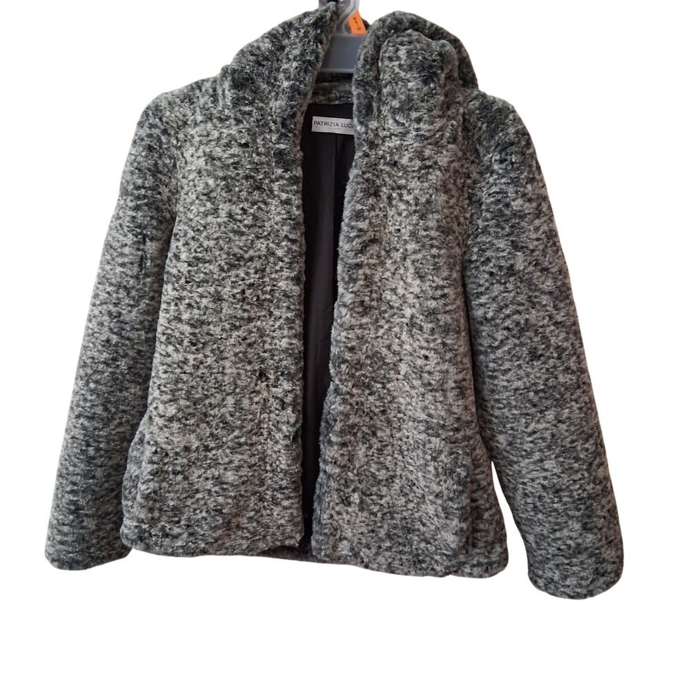 Patrizia Luca Milano Women Faux Fur Jacket Coat Grey Hood Long Sleeve Chic-XS